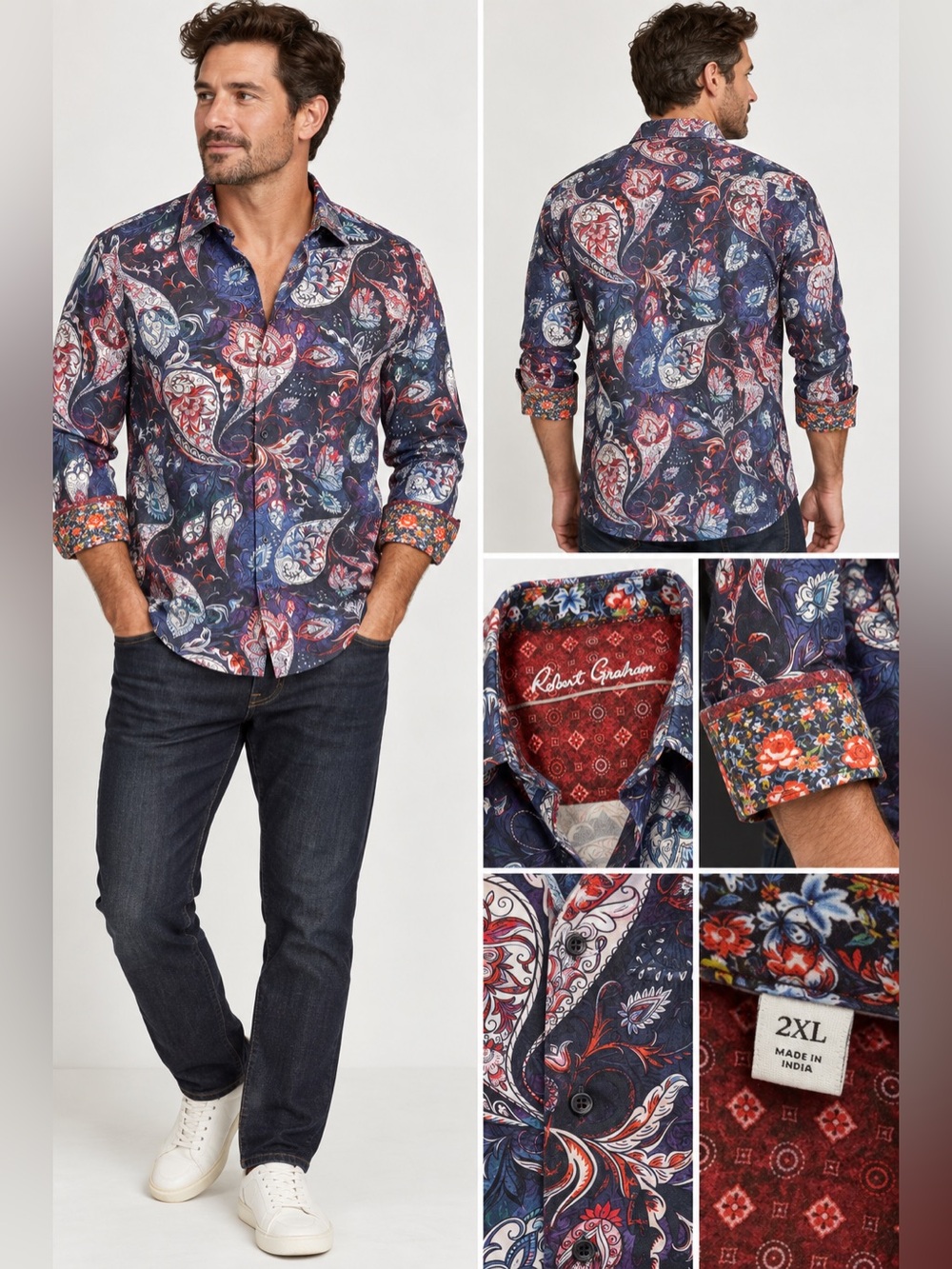 Robert Graham Men’s 2XL Paisley Floral Button Down Shirt Multicolor 100% Cotton
